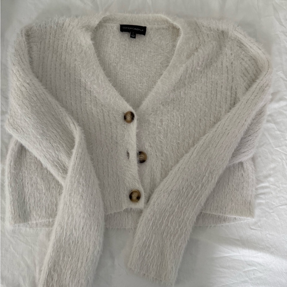 White Textured Cardigan Sweater